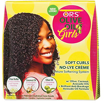ORS Olive Oil Girls Soft Curls No-Lye Creme Texture Softening System Kit with Olive, Coconut & Avocado Oils (Pack of 1)
