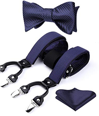 HISDERN Tirantes para hombre forma de Y elásticos y ajustables Pajarita Pañuelo set Conjuntos de y pajaritas para hombre