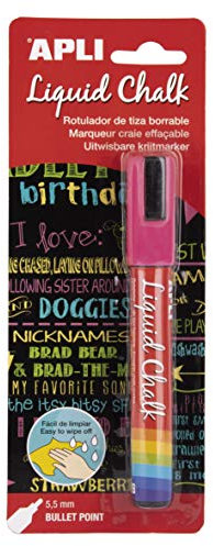 APLI 17623 Radierbarer Kreidestift, 5,5 mm, Flüssigkreide, runde Spitze, Rosa (Fuchsia)