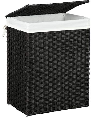 SONGMICS Laundry Hamper with Lid, 23.8 Gal (90 L) Synthetic Rattan,Foldable