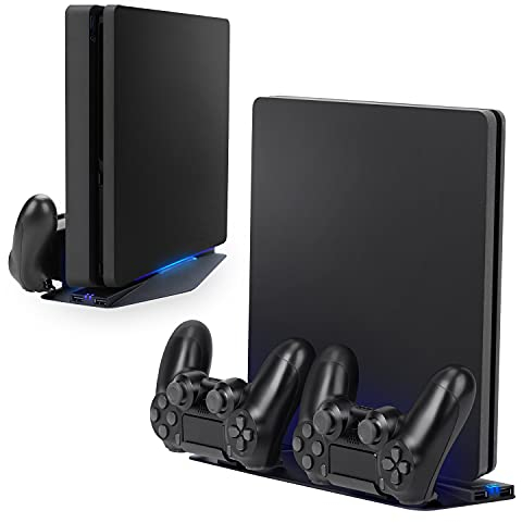 NiTHO Multistand Pro Stand Verticale, Docking Station Compatibile con PS4 SLIM/PRO, Supporto verticale per Console PS4 con Luce Ambientale Blu, 2 Porte di Ricarica per 2 Controller PS4