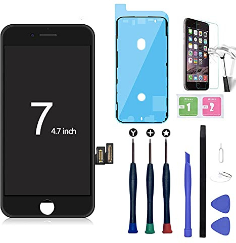 Xlhama Écran Tactile LCD Compatible pour iPhone 7 Noir Assemblé avec Kit de Réparation Protection d’écran 4.7 Pouces sans Bouton Home