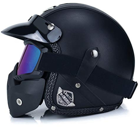 Retro Motorradhelm Capacetes PU Leder Open Face 3/4 Chopper Fahrradhelm DOT Jet Helm mit Goggle Maske oder Bubble Visier