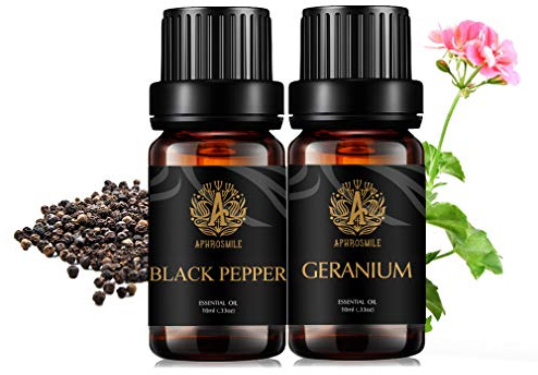 Aromaterapia Negro Pimienta Aceite esencial set para difusor, 2x10ml 100% puros geranio aceites esenciales para humidificador-Negro pimienta,geranio aceites, puro geranio aceite,pimienta Negro aceite