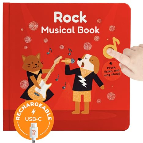 Cali's Books Rock Music Books for Toddlers 1-3 - Singing Button Sound Board Book for 2 Year Old Children, Musical Toddler Rock Songs Toys, 18 Month Interactive Learning Toy, USB-C Rechargeable