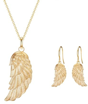 Rafaela Donata Damen Schmuck-Set (Kette + Ohrhänger) aus Messing vergoldet Engelsflügel Anhänger - Modeschmuckkette Modeschmuckohrhänger Motivschmuck