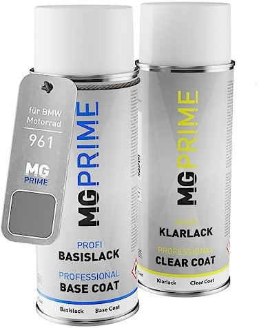 MG PRIME Motorradlack Sprühdosen Set für BMW Motorrad 961 Schiefergrau Softlack Matt Basislack Klarlack Spraydose 400ml