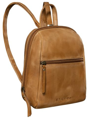 STILORD Lia Mini Rucksack Damen Leder Kleiner Daypack Lederrucksack Vintage Rucksackhandtasche für City Ausgehen Shopping Frauen Tagesrucksack XS Echtleder Farbe:taranto - braun