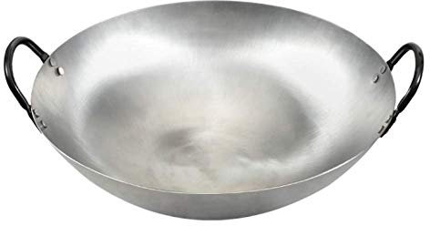 Wok en fer Wok en fonte antiadhésif robuste Wok binaural Cuisinière à gaz domestique non revêtue Wok à l'ancienne-42cm