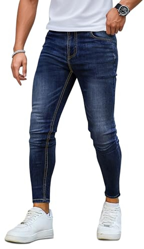 GINGTTO Vaqueros Hombre Skinny Fit Casual Ajustado Pantalón Vaquero Hombres Slim Fit Jeans Stretch Denim Jean for Men Azul 34W/30L