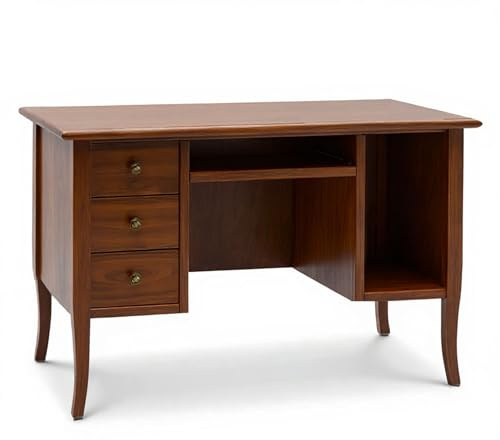 Mar.c.a. Design, Mesa Escritorio, Escritorio de Madera, Nogal Oscuro - Escritorio con Cajones y Estante Deslizante - Escritorio Ordenador, Mesa Oficina 130x75x81H, Mesa Ordenador Clásica Made in Italy