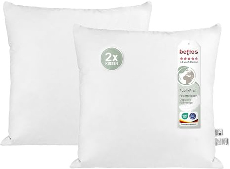 beties - PublikPrall - 2erSet Feder Füllkissen 80x80 cm – 2600 g Enten- & Gänsefedern – 100% Mehrfüllung – extrem standfestes Innenkissen – Kopfkissen, Paradekissen & Polsterkissen