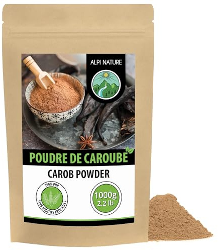 Carobpulver (1 kg), malet johannesbröd, mörkt johannesbrödmjöl, naturligt, försiktigt torkat, johannesbrödspulver