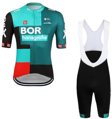 SGCIKER 2022 Herren Pro Team BORAHansgrohe Radtrikot Set, Kurzarm Fahrrad bekleidung Lätzchen Kurzsets Gel Pad（4XL