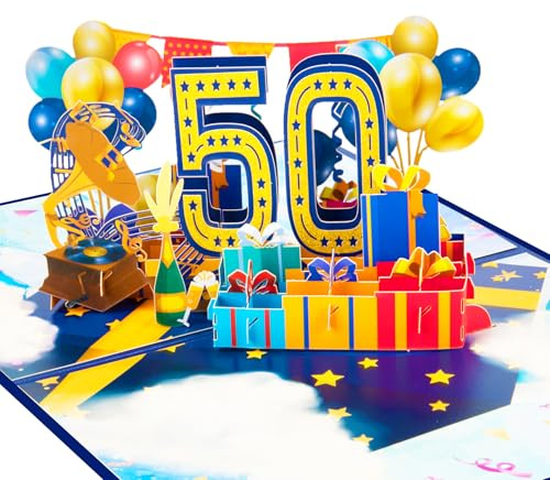 GREETING ART Geburtstagskarte zum 50. Pop Up Grußkarten,50. Geburtstagskarte, 3D Pop Up Karte Geburtstag Grußkarte,Geburtstagskarten,Geburtstagsgeschenk für Männer und Frauen zum Jubiläum