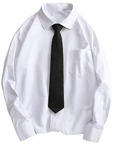 Conjunto de camisas blancas para hombre con corbata, uniforme de manga larga, ropa japonesa suelta para parejas, Blanco Con Corbata, XL