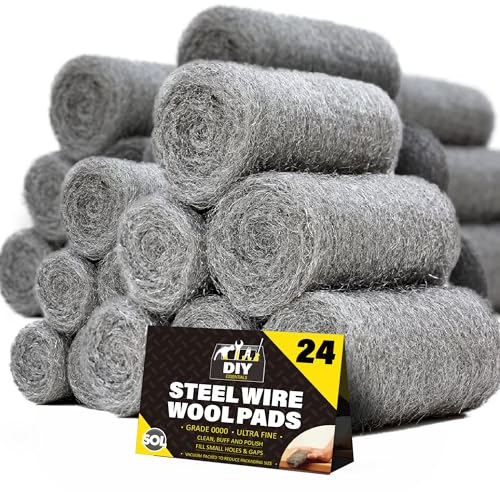 SOL 24pk Steel Wool Pads – Ultra Fine Grade 0000 Metal Scourers for Polishing, Rust Removal, Paint Prep – Versatile Scourers for Cleaning Wood, Metal, Furniture, Restoration and DIY Use