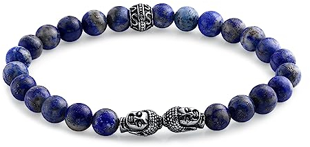 Armband Perlen Herren, Lapislazuli Armband Armband Blau mit Buddha Modeschmuck Armband 22cm