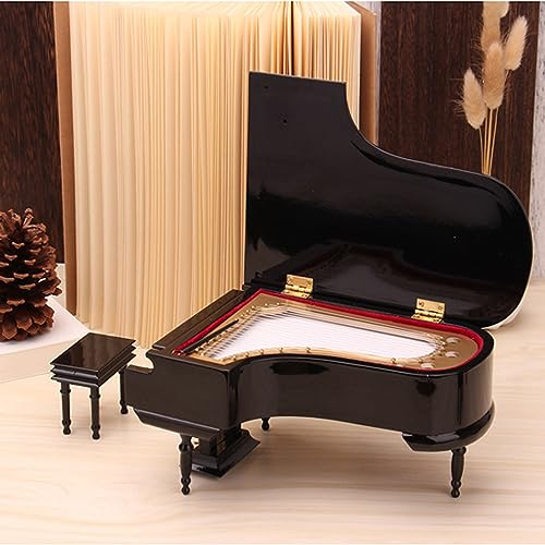 Cutfouwe Mini Klavier Spieluhr Holz Flügel Mit Hocker Musikinstrument Modell Für Geschenk Home Desktop Ornamente Holz Spieluhr,Klein