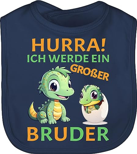 Shirtracer Baby Lätzchen - Hurra endlich großer Bruder Dinos I Dino Geschenk Dinosaurier Brüder - Unisize - Navy Blau - grosser brother werde big bro bald bruder ein für großen ich große grosse