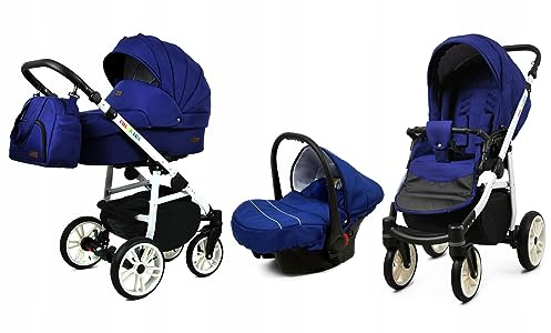BabyLux® Bambimo Kinderwagen Set 3 in 1 - Color Lux - incl. Babywanne, Buggy Sportsitz, Auto-Babyschale - Autositz - Kinderwagenset - Kombikinderwagen mit Wickeltasche, Regenschutz usw.