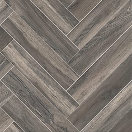 Aged Wood Herringbone Parquet Morris Vinyl Flooring 2.6mm Thick Felt Backed R11 Lino (3m x 2.5m)