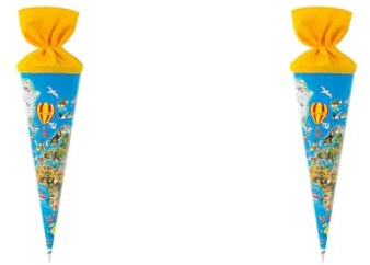 goldbuch 93070 Geschwisterschultüte mit Weltkarte Motiv, Zuckertüte 35 cm, Schultüte aus Lackkarton, Geschenkverpackung für viele Anlässe, Geschwistertüte zur Einschulung (Packung mit 2)