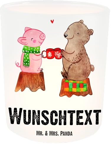 Mr. & Mrs. Panda Personalisiertes Windlicht Glühschwein Sause - Personalisierte Geschenke, Prost, Windlichter mit Namen, Kerzengläser, Alles Gute, Bär, Windlichtgläser, für Teelichter, Windglas