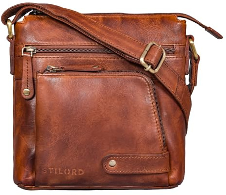 STILORD Cameron Kleine Leder Umhängetasche Vintage Messenger Bag Ledertasche DIN A5 8,4 Zoll Tablettasche Handtasche Cross Body Bag Retro Ledertasche Farbe:Brandy - Cognac