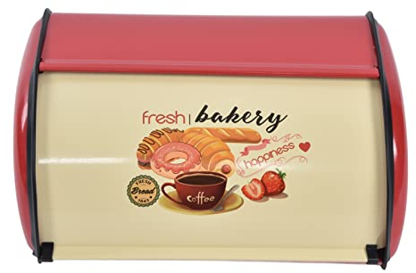 SUNFECILI Bread Bin Metal Bread Box Kitchen Food Loaf Storage Countertop Large Capacity Bread Bin Holder Container Kitchen Storage Containers(Red)