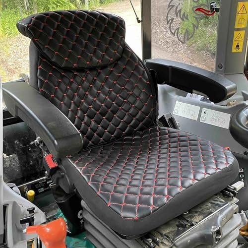 Binbir Trend 3-teiliger strapazierfähiger Universal-Traktorsitzbezug mit Kopfstütze, Gabelstapler-Sitzbezug (Leder, Schwarz, Kapitone)