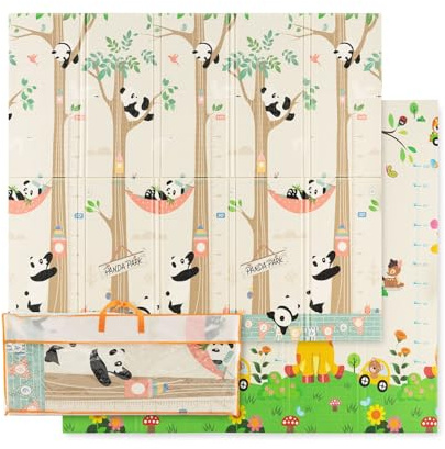 COSTWAY Tappeto Gioco per Bambini Pieghevole, Tappeto per Pavimento Grande da 200 x 180 cm con Borsa da Trasporto per Interni ed Esterni, Tappeto Impermeabile e Reversibile per Bambini, Neonati