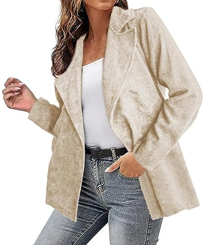Cardigan pour femme - Veste colorée en velours côtelé - Pull élégant pour femme, beige, L