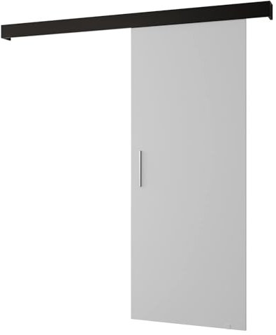 MEBLE KRYSPOL Salwador 1 Schiebetürsystem mit Schienenabdeckung - Innenwand-Schiebetüren - Eingelassene Dachbodentüren - Solide Konstruktion - 80x204 cm - Weiß Schwarz Silber