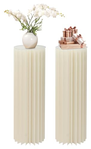 SanBouSi 2PCS Hochzeit Karton Blumensäule Vasen, Faltbarer Blumenständer Dekosäule Weiß Zylinderförmige Papiersäulen Blumenständer für Hochzeit Verlobung Geburtstag Tischdekoration (100cm)