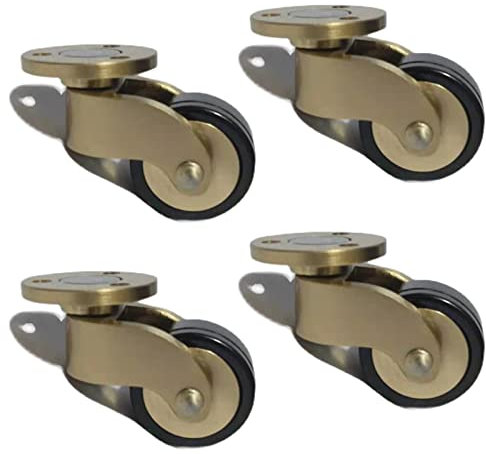 Stück Plattenrollen, 25 mm Möbelrollen, Gummi-Lenkrollen 360°, antikes bewegliches Rad für Möbel, Wagen, Schrank, Stuhl, Tragfähigkeit 150 kg, mit Schrauben, Gold (A)