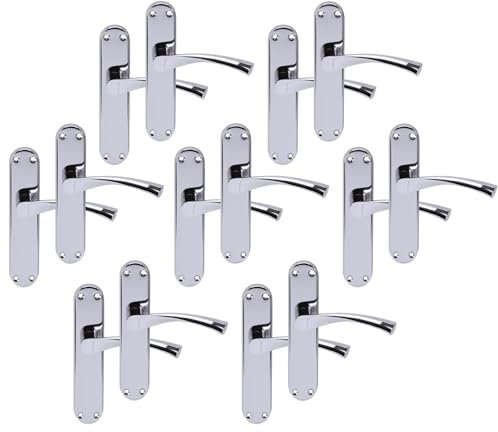 Hunta HANDLEZONE® 7 Pairs Lobo Polished Chrome Lever Latch Door Handle Set on Long Backplate, for Internal Doors