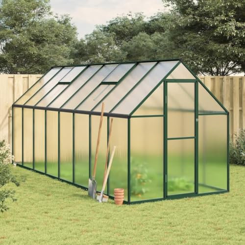 qohoio Gewächshaus mit Fundamentrahmen GartengewäChshäUser Greenhouse GewäChshaus Aluminium Grün 445x169x195 cm Aluminimum