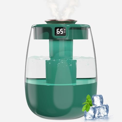 Humidificador silencioso de 1 l con 2 agujeros, humidificador con pantalla digital USB silenciosa, 2 modos de niebla y luz nocturna para oficina, habitación infantil, dormitorio, planta, coche (verde)
