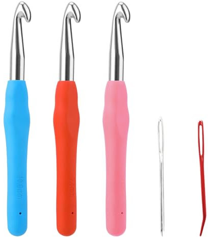 GUTERTOP 3 Stück häkelnadel 8mm 9mm 10mm, Metall Häkelnadel mit Maschenmarkierer, Ergonomische Häkelnadeln Mit Weichen Griffen, Crochet Hook für Anfänge