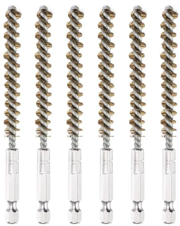 PATIKIL 9mm Dia Bore Brush, 6Pcs Brass Twisted Wire Cleaning Brush Pipe Cleaner with 1/4 Inch Hex Shank for Tubes, Ports, Bearings, Drill Driver, Brass Tone