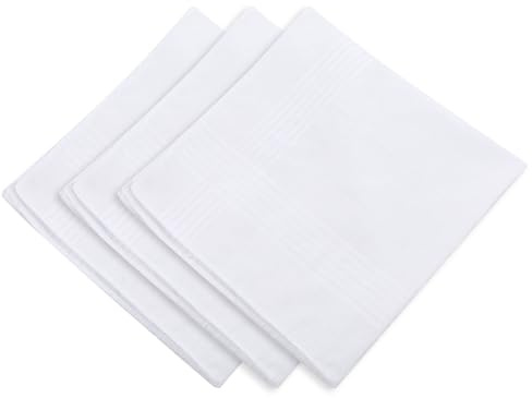 Piriuuo Herren-Taschentücher, weiche Baumwolle, weiß, Taschentücher, schweißabsorbierend, maschinenwaschbar, weißes Einstecktuch für Anzug, kleines Schweißtuch für Hand, Taschentücher, 3 Stück, weiß,