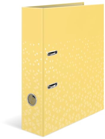 HERMA A4 Lever Arch File Yellow, 70mm Spine, Heavy Duty Folder with Pattern Motif, Glossy Finish & Inner Print, Kids Ring Binder, Archiving Folder & Storage File Organizer