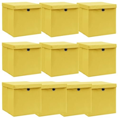 ShGaxin Aufbewahrungsboxen mit Deckel 10 STK Spielzeugkiste, Aufbewahrungskiste, Kleideraufbewahrung, Kleideraufbewahrung & Organisation, Gelb 32×32×32cm Stoff