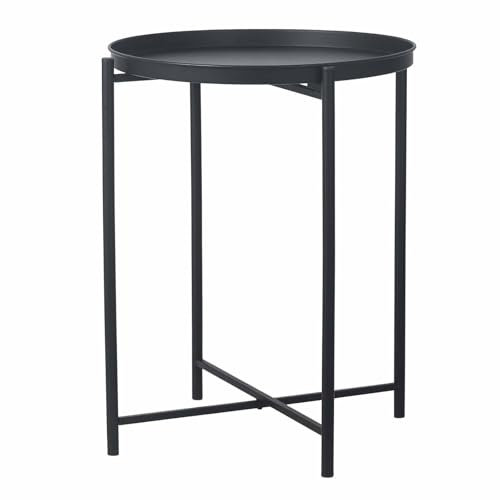 RYDZCLH Schwarzer Tabletttisch, Runder Beistelltisch Aus Metall, Dekorativer Sofa-Snack-Kaffee-Pflanzenständertisch, Akzenttische Für Kleine Räume, Wohnzimmer, Schlafzimmer, Schwarz