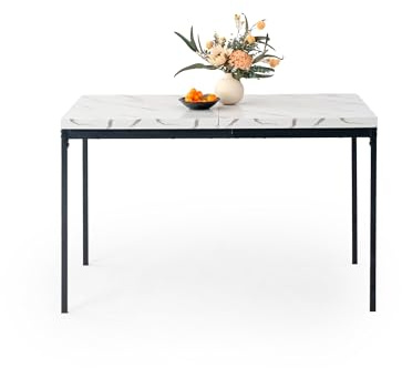 FurnitureR Esstisch, rechteckiger Küchentisch mit Marmoreffekt Furnier Tischplatte für Esszimmer, Wohnzimmer, 120x70x75cm, weiß