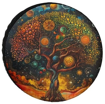 Funda para llanta personalizada con estampado de árbol de la vida, práctica y hermosa, resistente al agua y al desgaste, funda para llanta de repuesto, adecuada para remolques, vehículos recreativos y