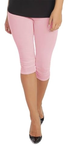 BeLady Damleggings 3/4 Capri G.S-8XL/36–56 bomull ogenomskinliga sportleggings byxor elastiska leggings mjuka sportbyxor, ROSA, 54