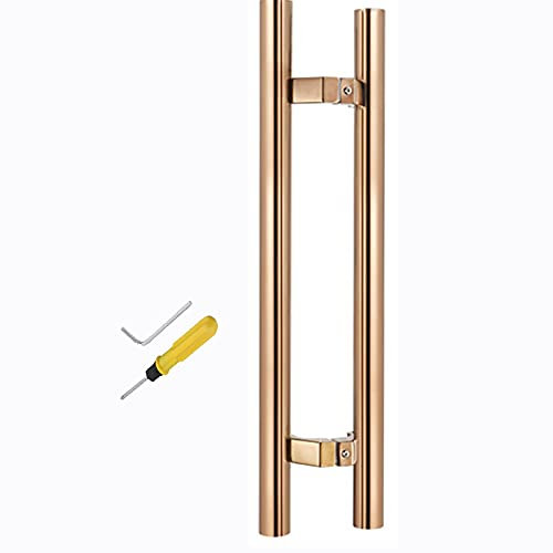 Modern Barn Door Handles Brushed - Double Side Mounted，Stainless Steel Push Pull Door Handle for Glass Shower Door/Office/Front Wooden Doors, Interior Exterior Entry Door Handle/Rose Gold/50