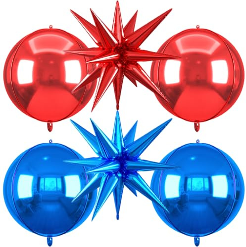 6pcs 22 inch Blue Red Star Balloons and 4D Large Foil Balloons, Dark Blue Star Balloon Red 4D Foil Aluminum Balloon For Birthday Baby Shower Nautical Patriotic Baseball Theme Party Wedding Decoration